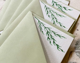 Set of 6 Willow Branch hand painted notecard + envelope | Minimalist Stationery Set | Hand-painted| Notecard set|  3 1/2 x 4 7/8” (A1 4-Bar)