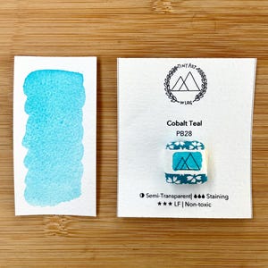 Handmade &#39;Cobalt Teal&#39; Watercolor Quarter Pan, Handmade Watercolor, Handmade Paint