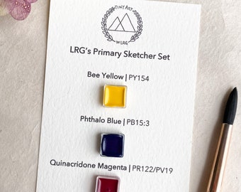 Set of 3 "LRG Primary Sketcher Set' Sampler || Handmade watercolors. || Handmade paint. || Sampler paints