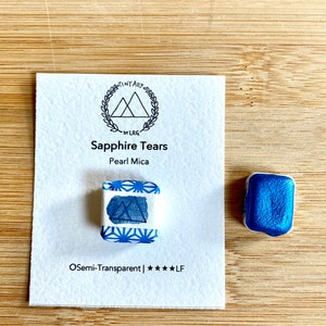 Handmade &#39;Sapphire Tears&#39; Watercolor Quarter Pan, Handmade Watercolor, Handmade Paint, Shimmer paint, Metallic paint