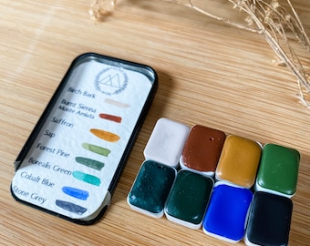 Tiny &#39;North Woods&#39; Handmade Watercolor Set | Travel Palette | Tiny Watercolors | Watercolor Palette | Handmade Paints | Tiny Paints