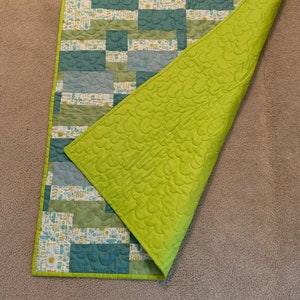 Handmade Baby Quilt Green & White Geometric Shapes 40&quot; x 42&quot;