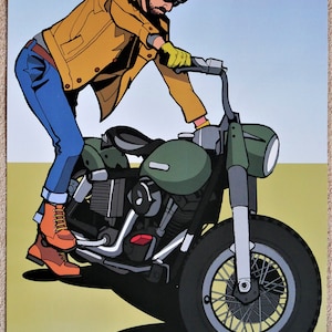 A2 Poster - &quot;First Kick&quot; Shovelhead Harley Bobber Motorcycle