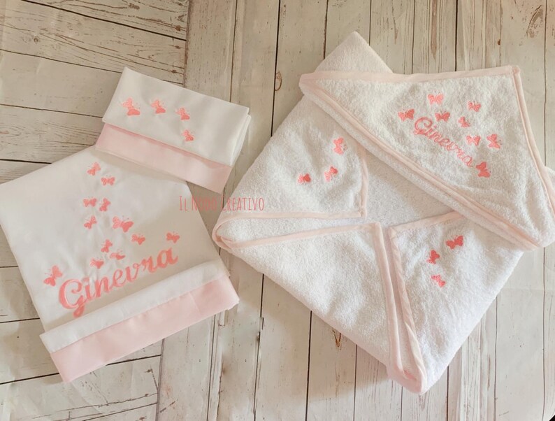 Set Lenzuola Neonato Moda Egidio - Culla/Carrozzina Ricamo Principino O Principessa, Rosa, Cotone 100% - Foto 10