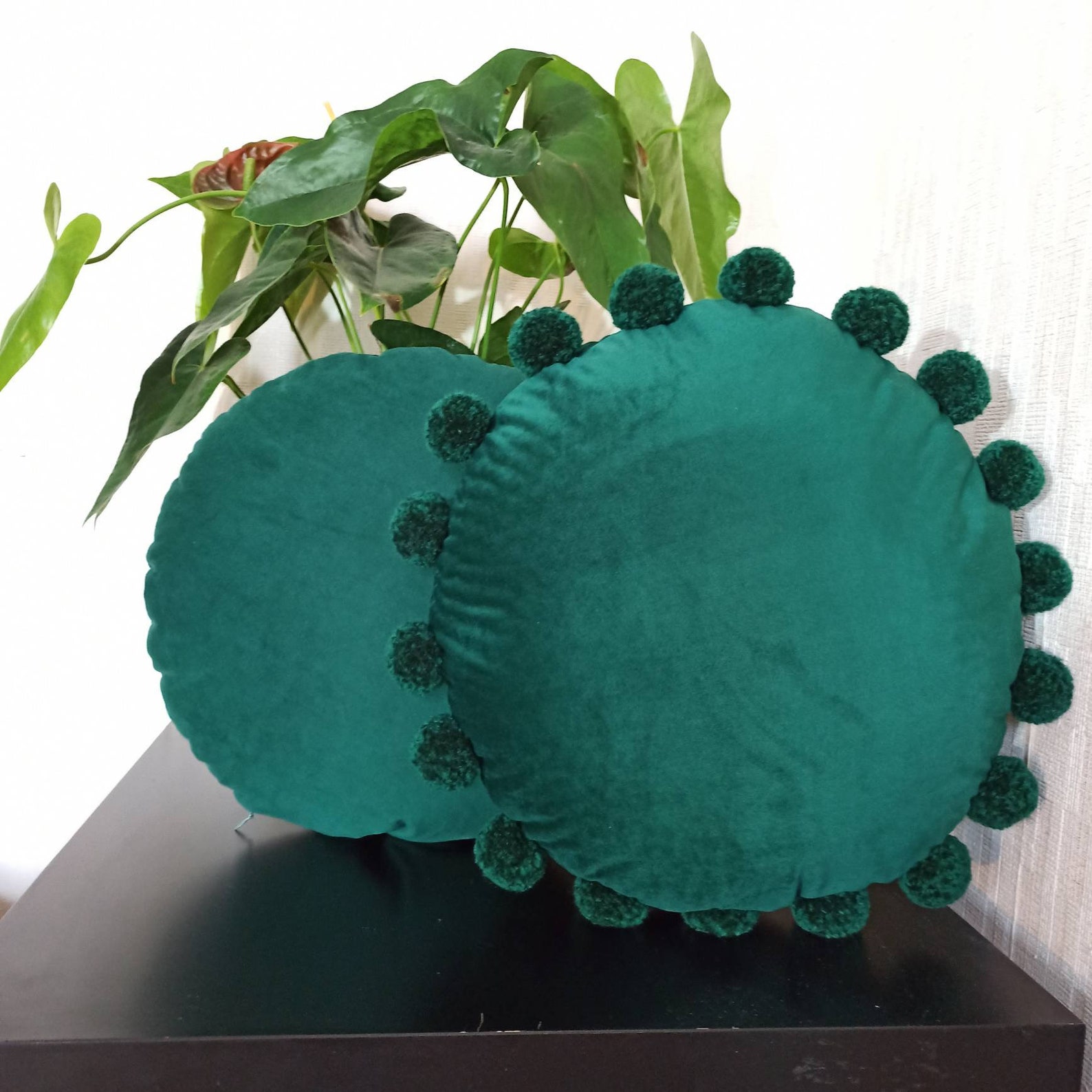 Emerald Green Round Pillow Case Circle Pom Pom Pillow Cover Etsy UK