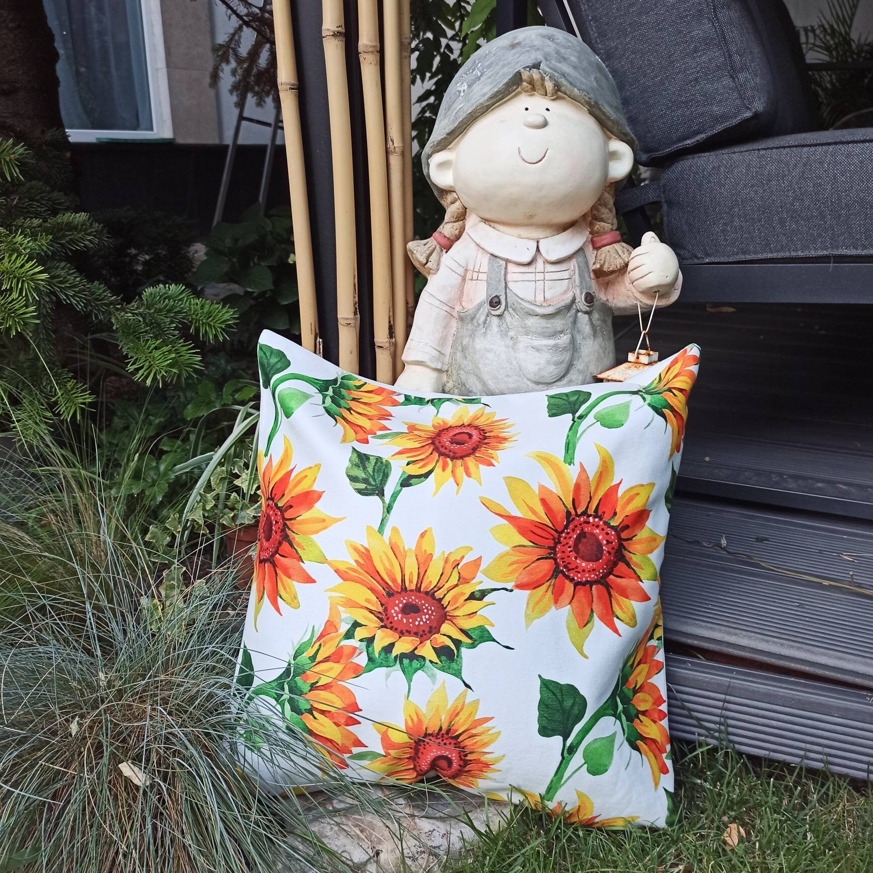 Sunflower outdoor cushion cover Floral velvet pillow case Etsy