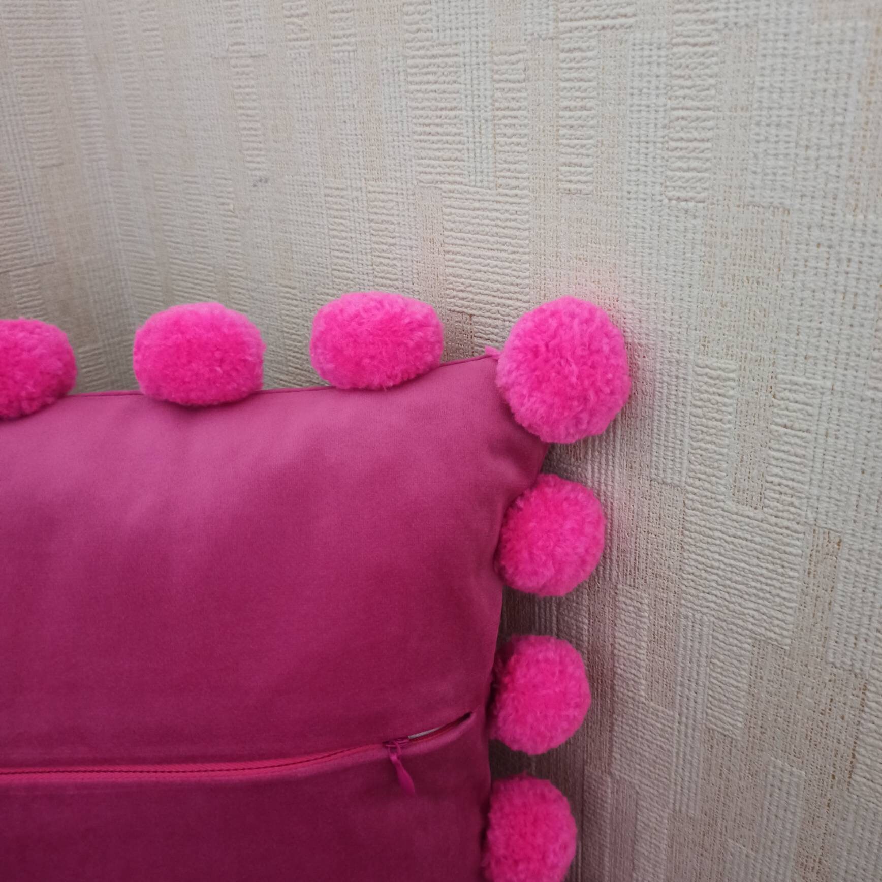 Hot Pink Velvet Pom Pom Pillow Case Pink Pom Pom Cushion Etsy