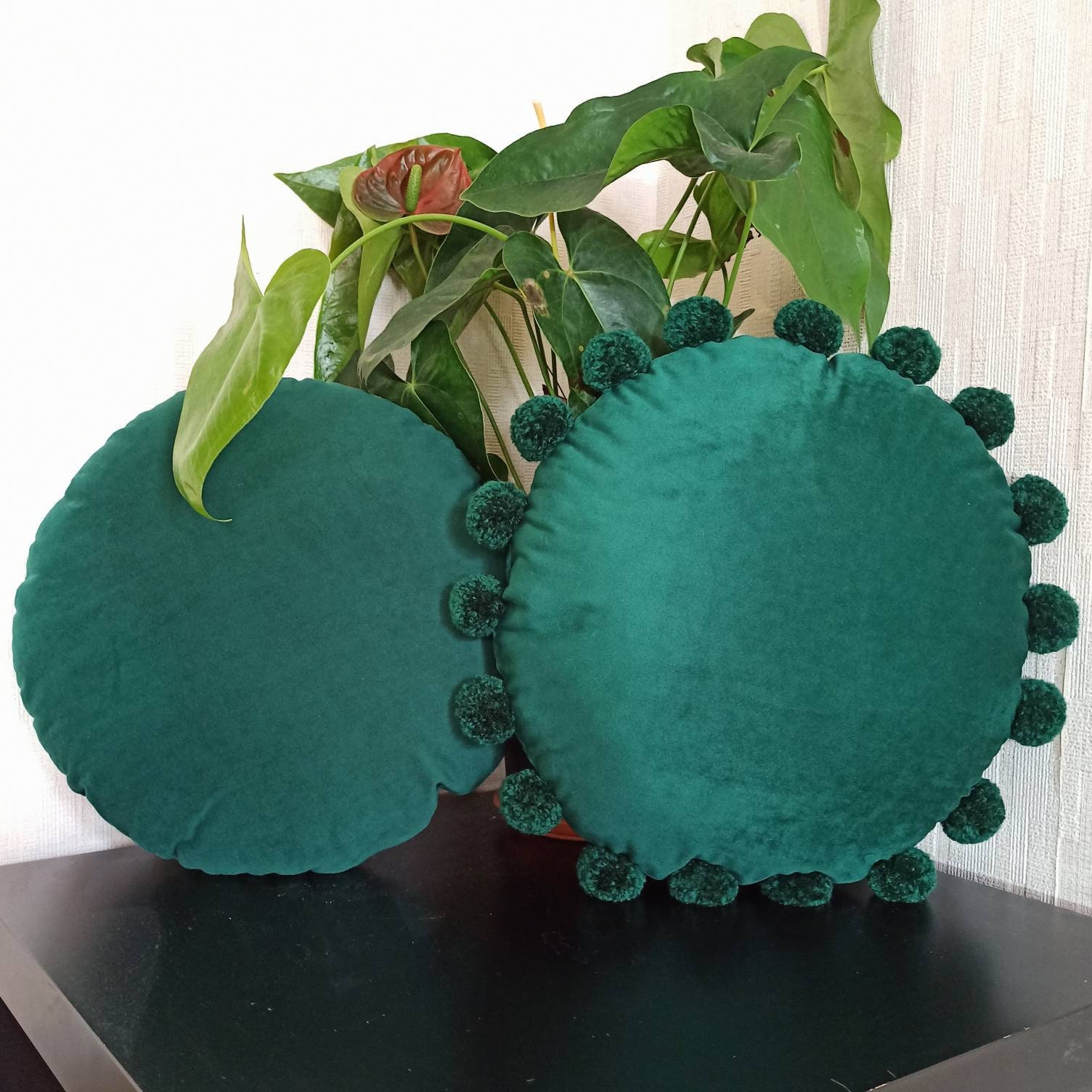 Emerald green round pillow case Circle throw pillow cover Etsy