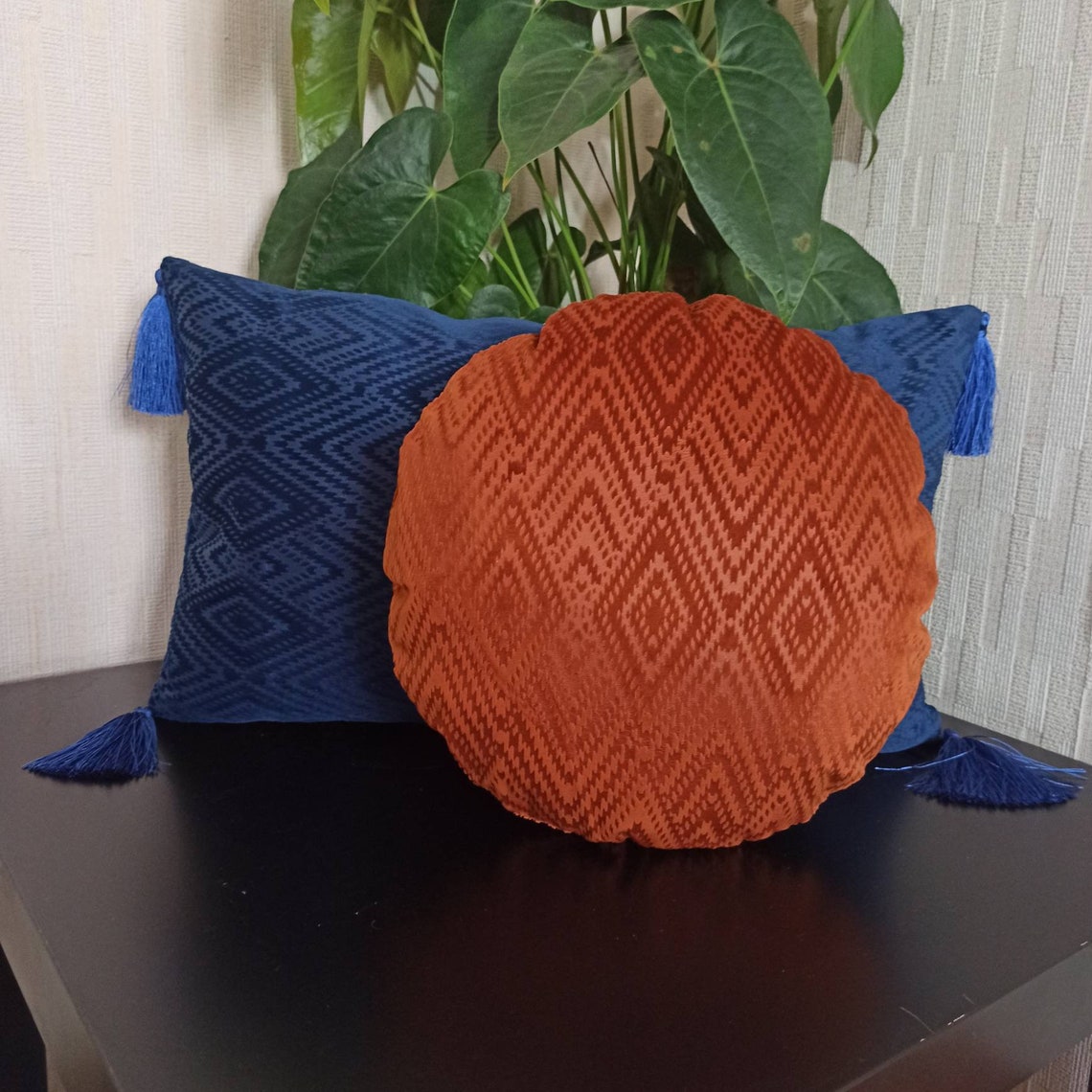Burnt Orange Round Pillow Rust Geometric Cushion Cover Etsy