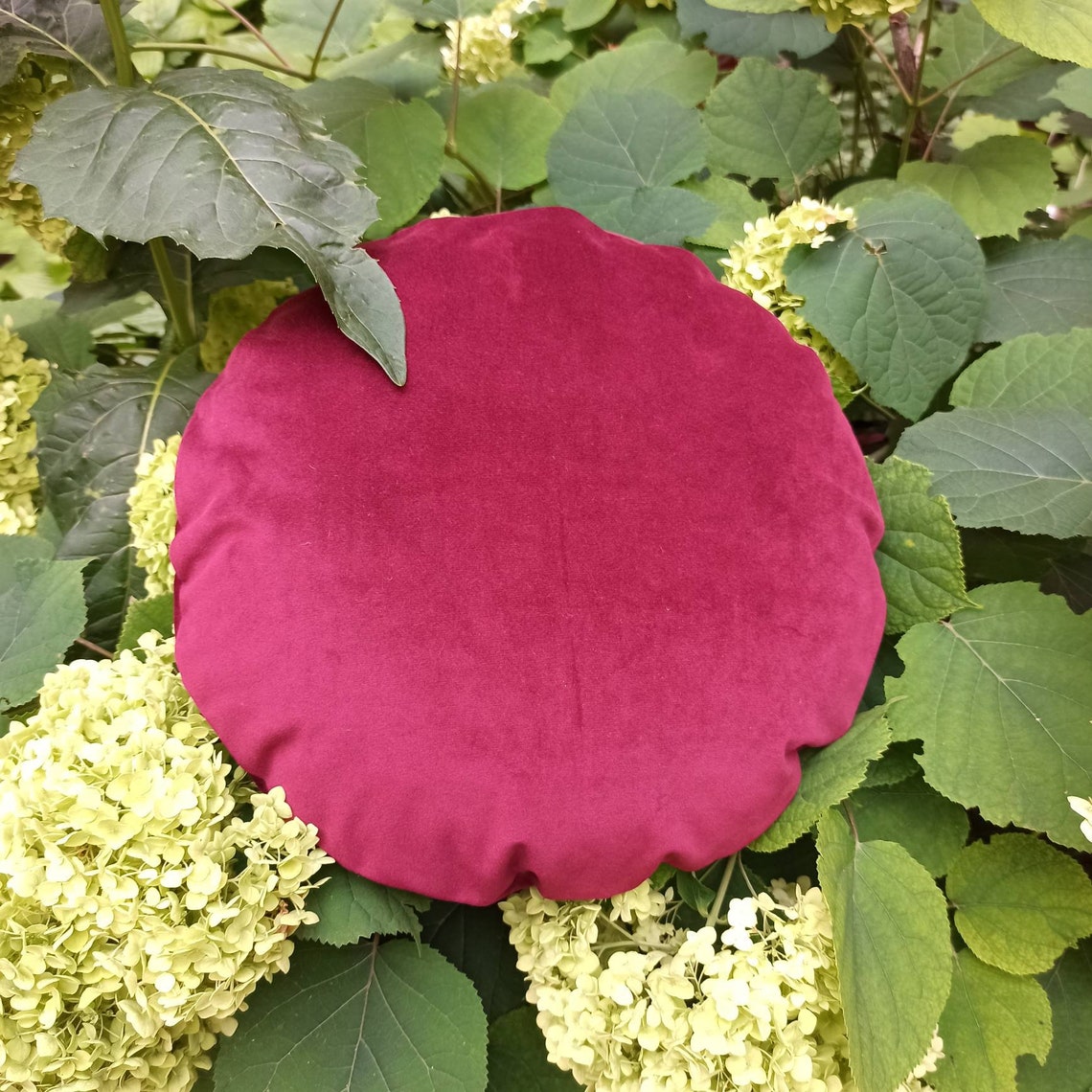 Burgundy Velvet Round Pillow Case, Circle Throw Pillow Cover, Maroon
