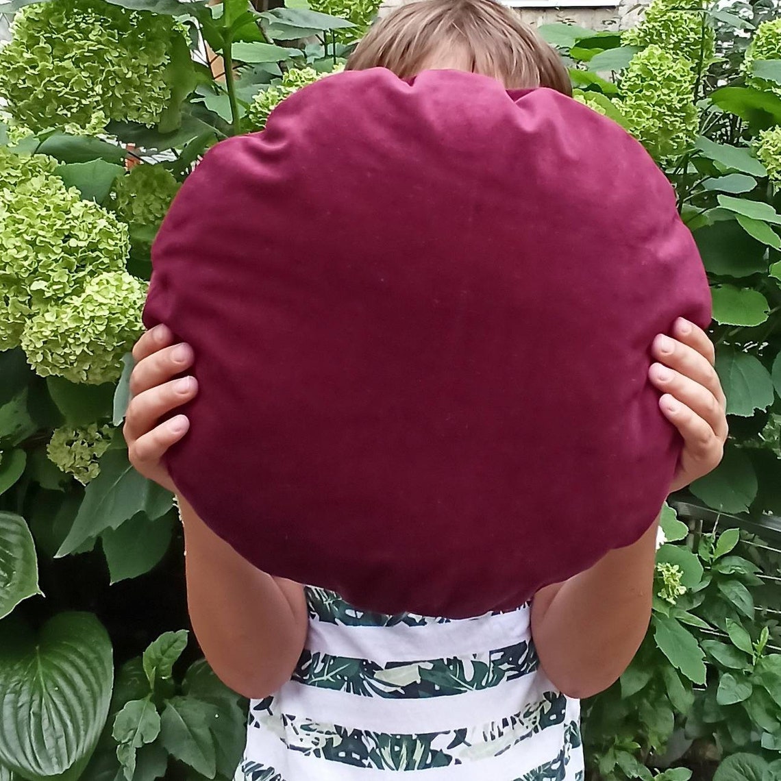 Burgundy Velvet Round Pillow Case, Circle Throw Pillow Cover, Maroon