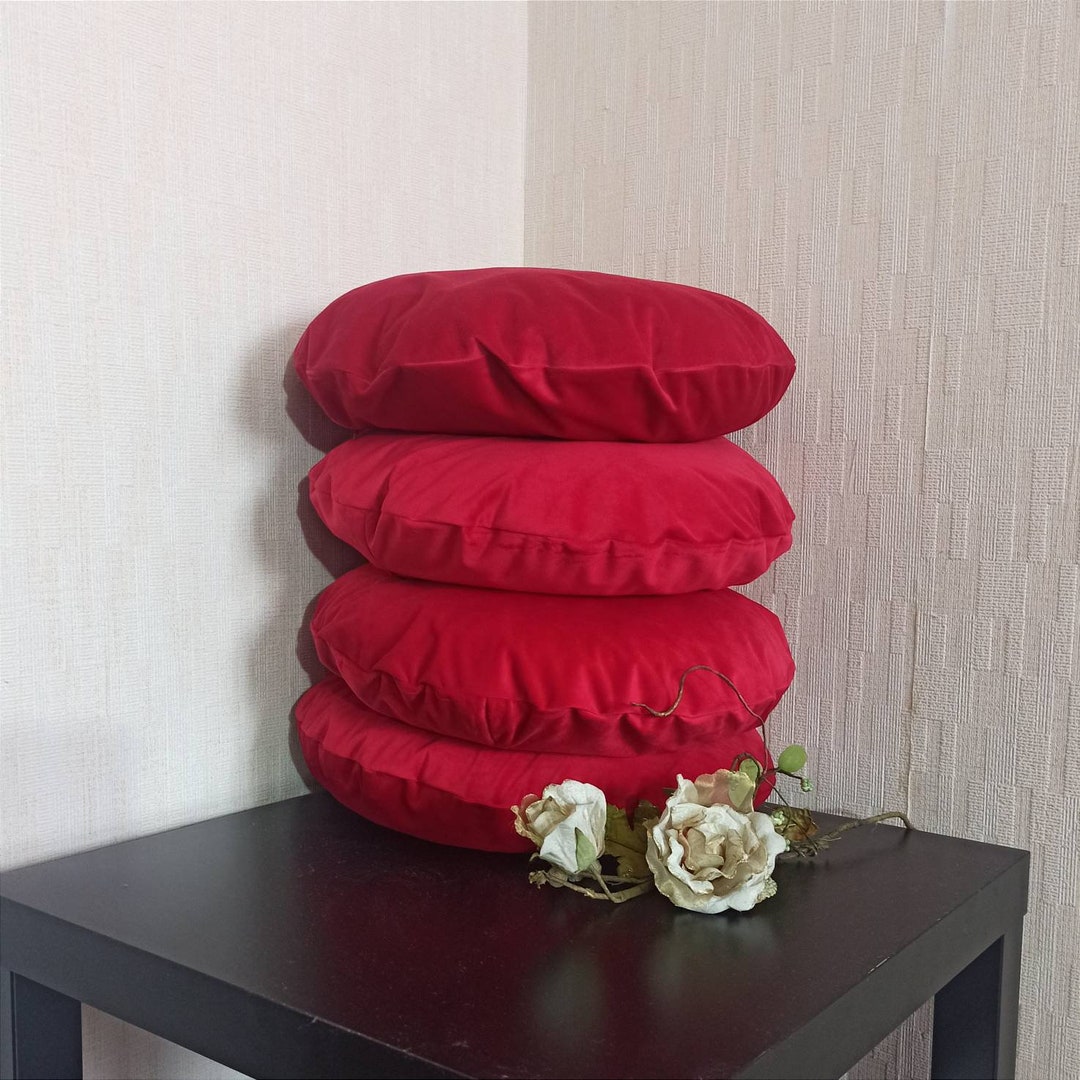 Red Round Pillow Case, Circle Throw Pillow Cover, Red Circle Cushion