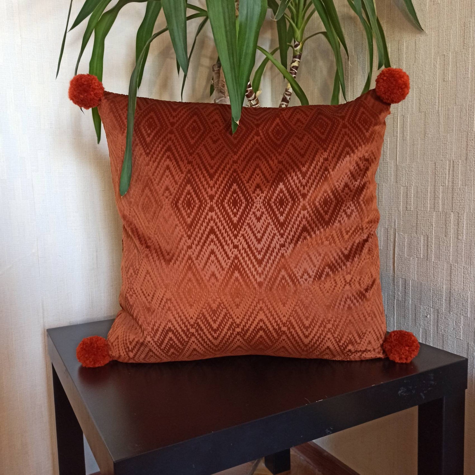 Burnt orange velvet tassel pillow case Rust geometric cushion Etsy
