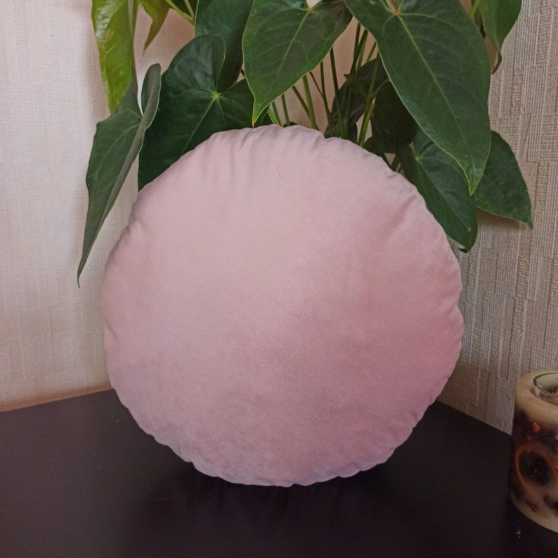 Blush Pink Round Pillow Case, Circle Pink Throw Pillow Cover, Pink Sofa