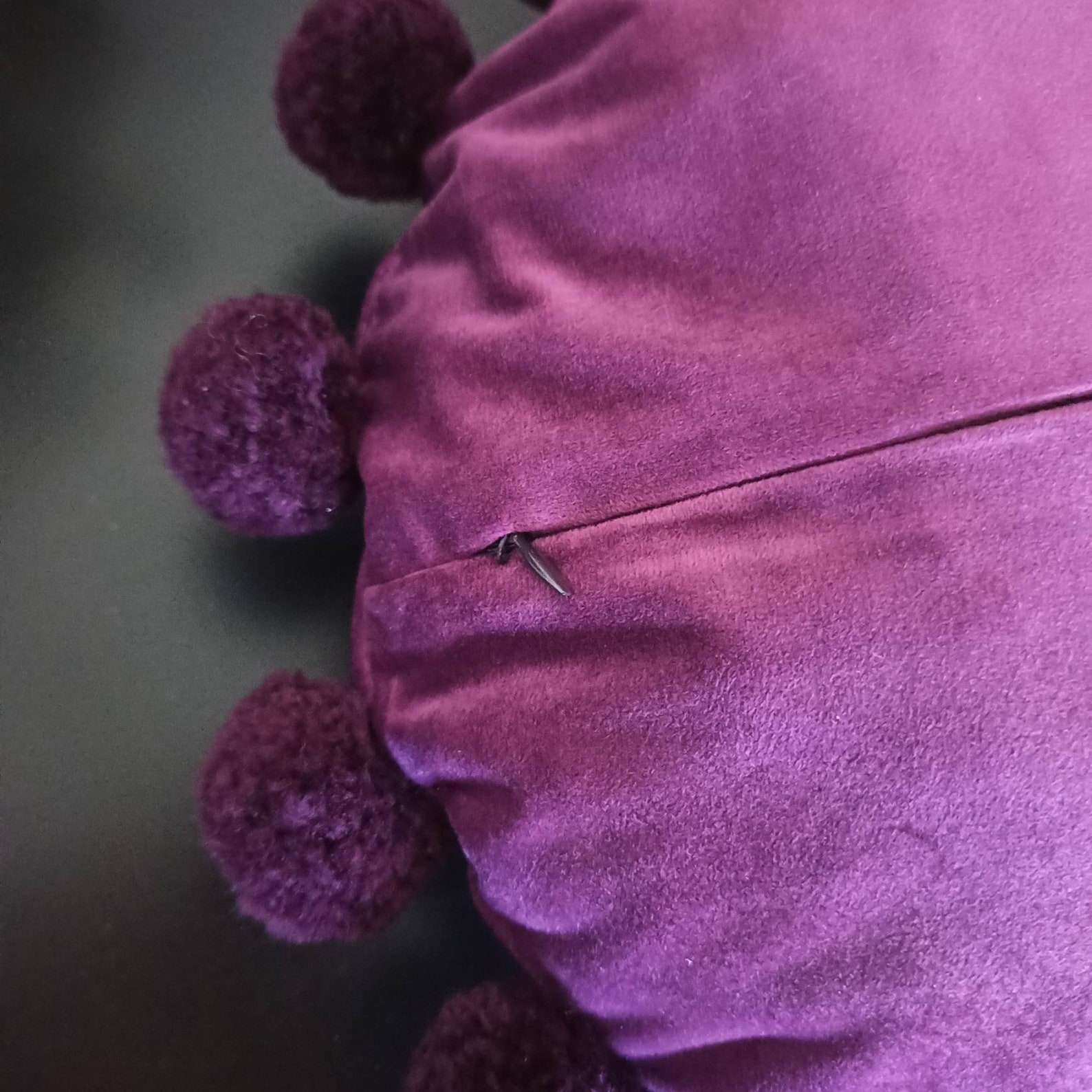 Violet Round Pillow Case, Circle Throw Pillow Cover, Pom Pom Pillow