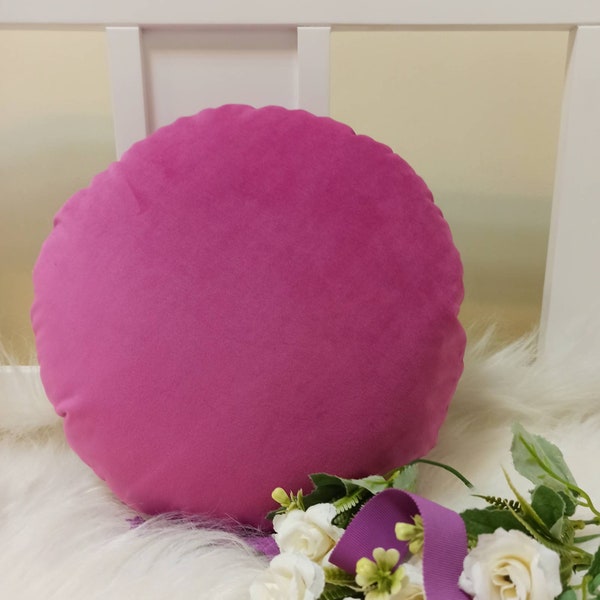 Hot pink round pillow case, Circle throw pillow cover, Velvet round pillow,  Sofa pillow, Accent floor cushion, Round chair pad cushion