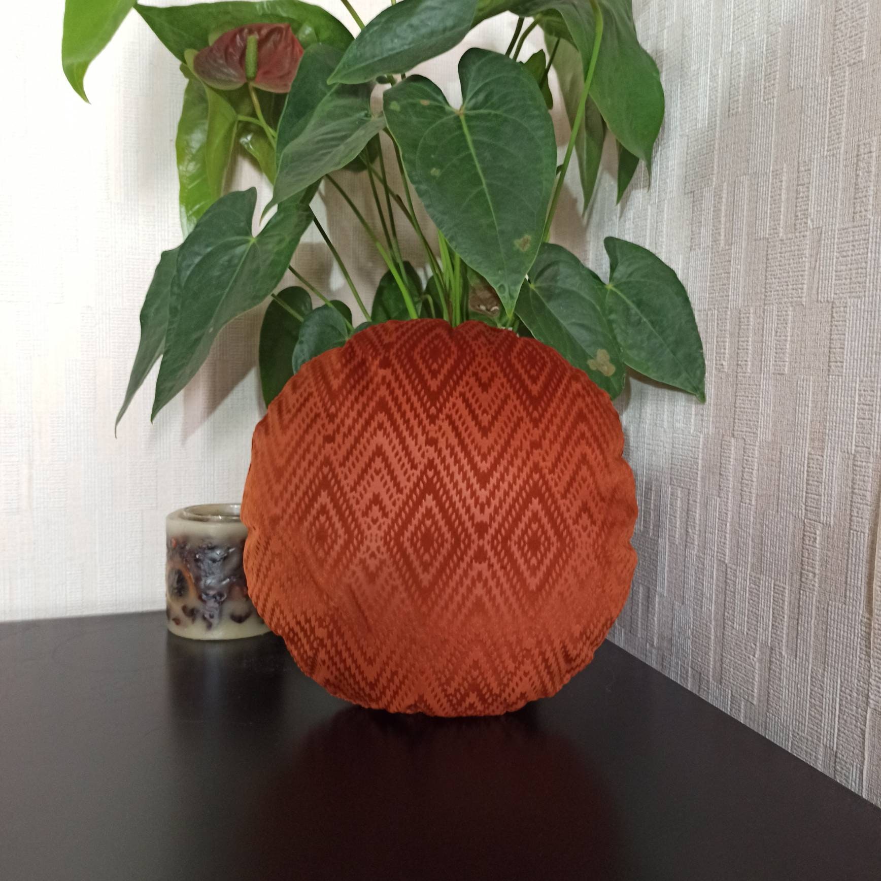 Burnt Orange Round Pillow Rust Geometric Cushion Cover Etsy UK