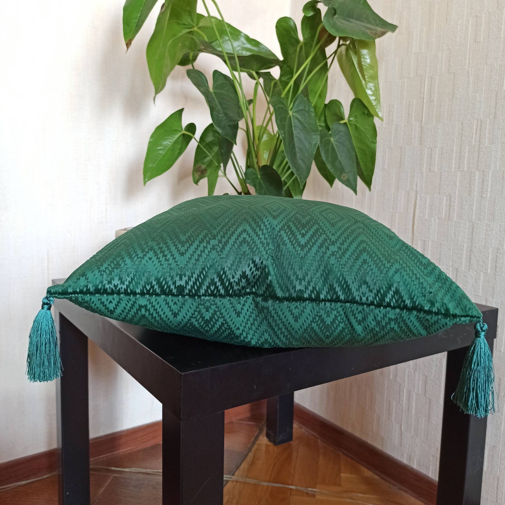 Emerald green velvet textured pillow case Green geometric Etsy