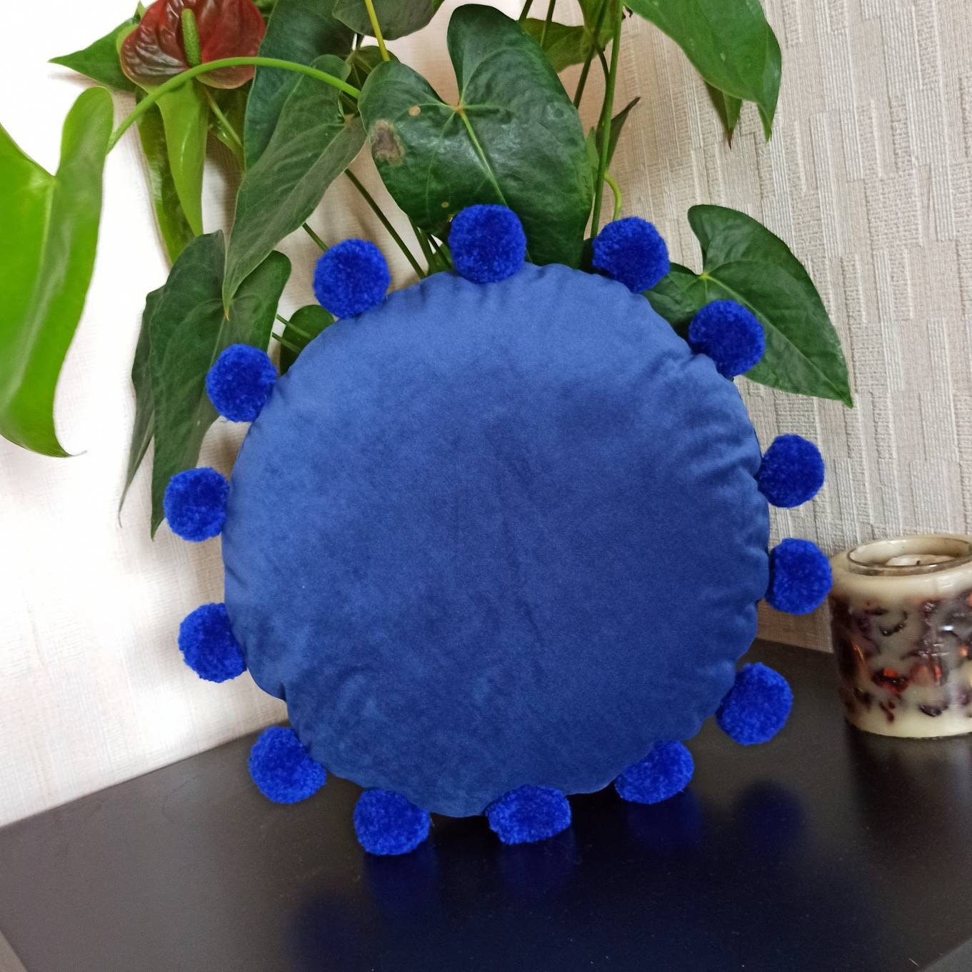 Blue round velvet pillow caseCircle throw pillow cover Blue Etsy