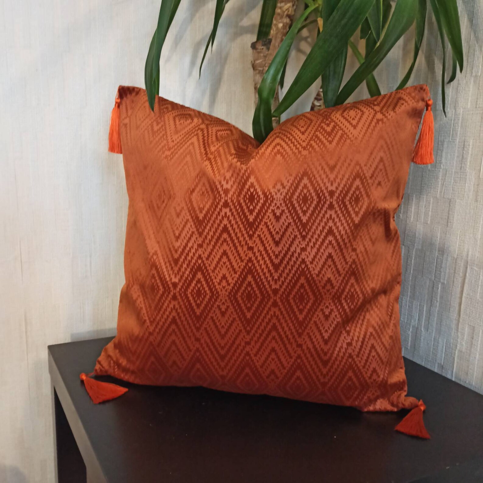 Burnt orange velvet tassel pillow case Rust geometric cushion Etsy