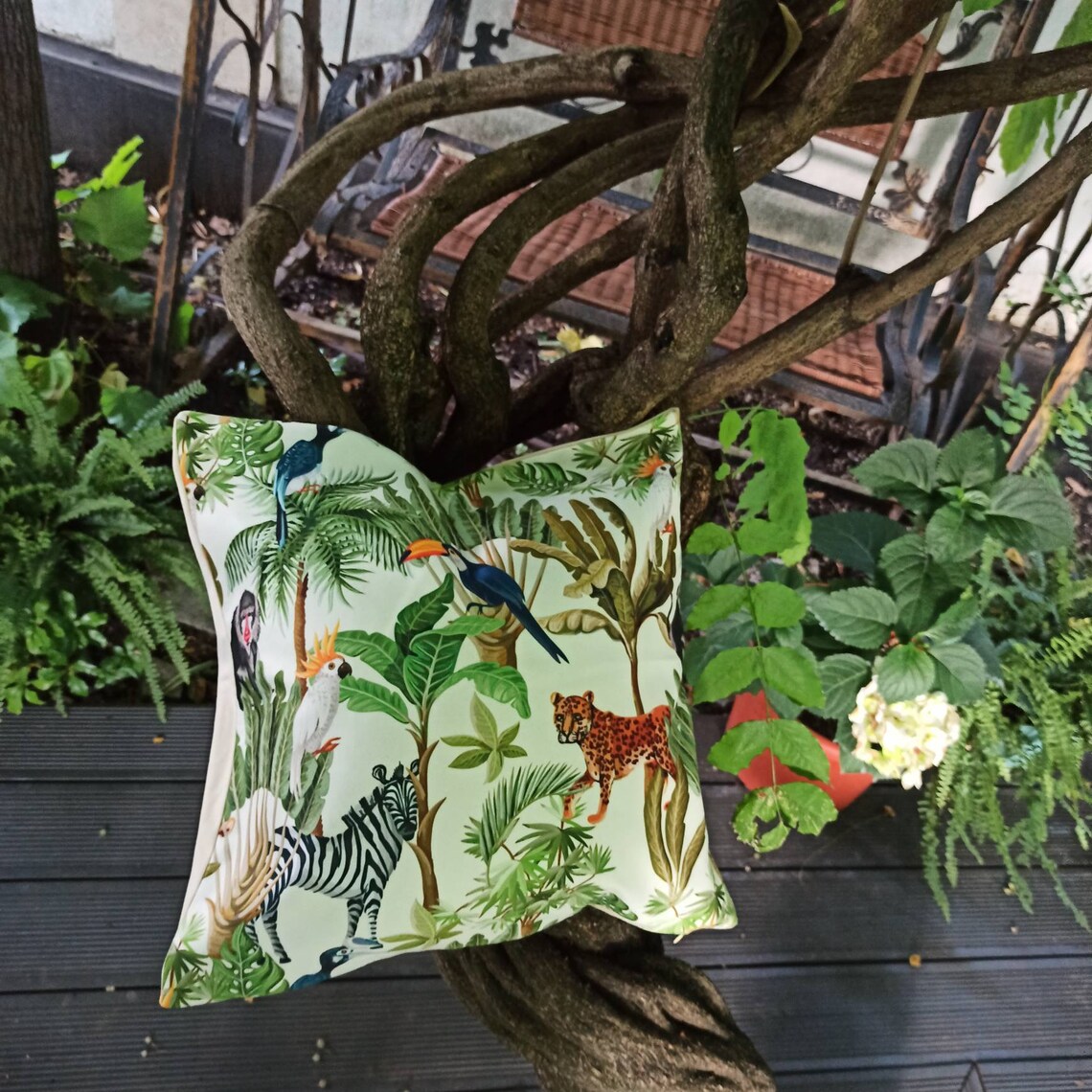 Jungle outdoor cushion cover Tropical animal pillow Animal Etsy