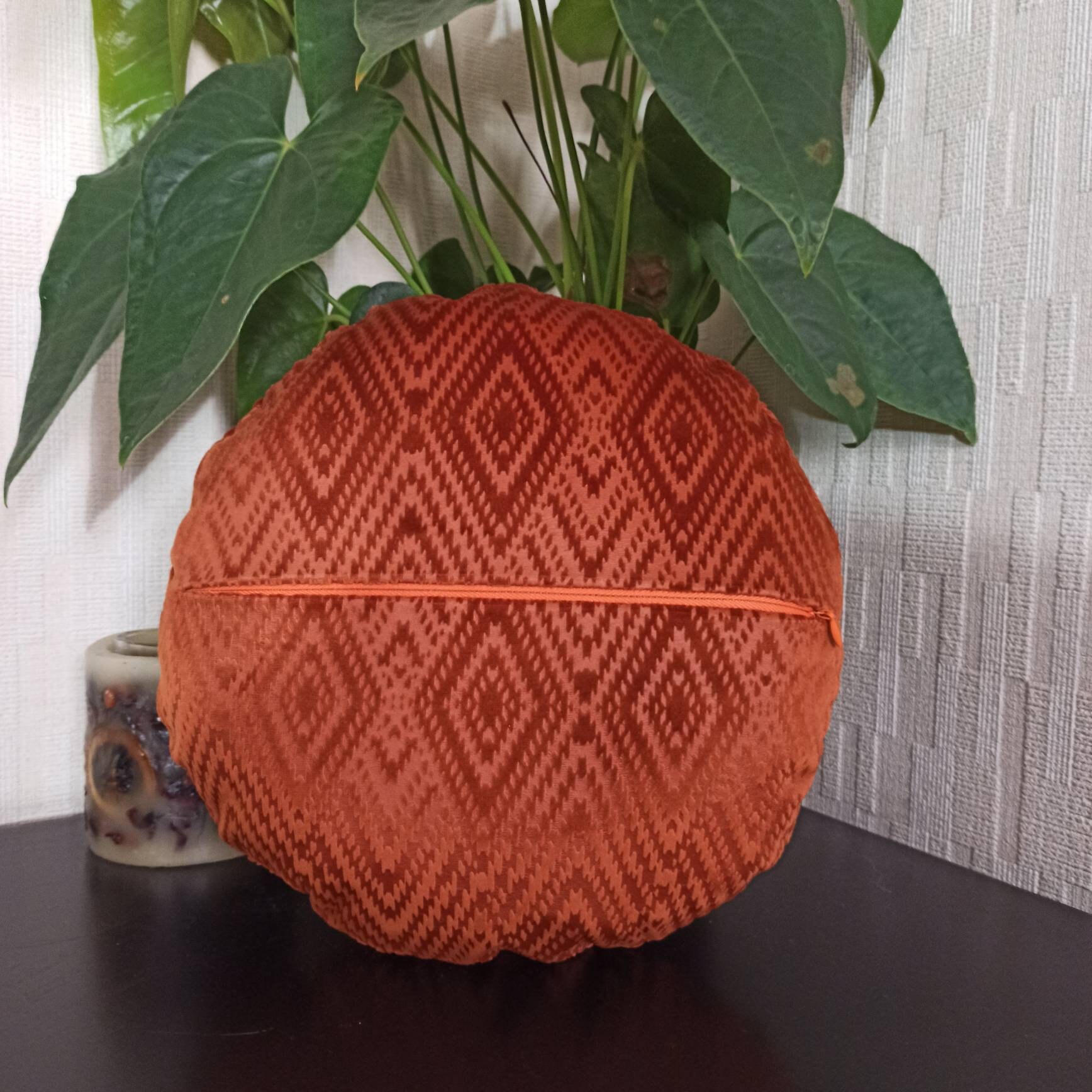 Burnt Orange Round Pillow Rust Geometric Cushion Cover Etsy UK