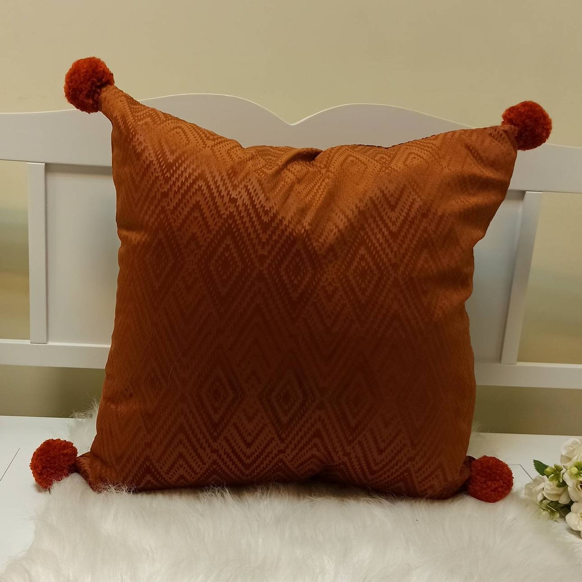 Burnt orange velvet tassel pillow case Rust geometric cushion Etsy