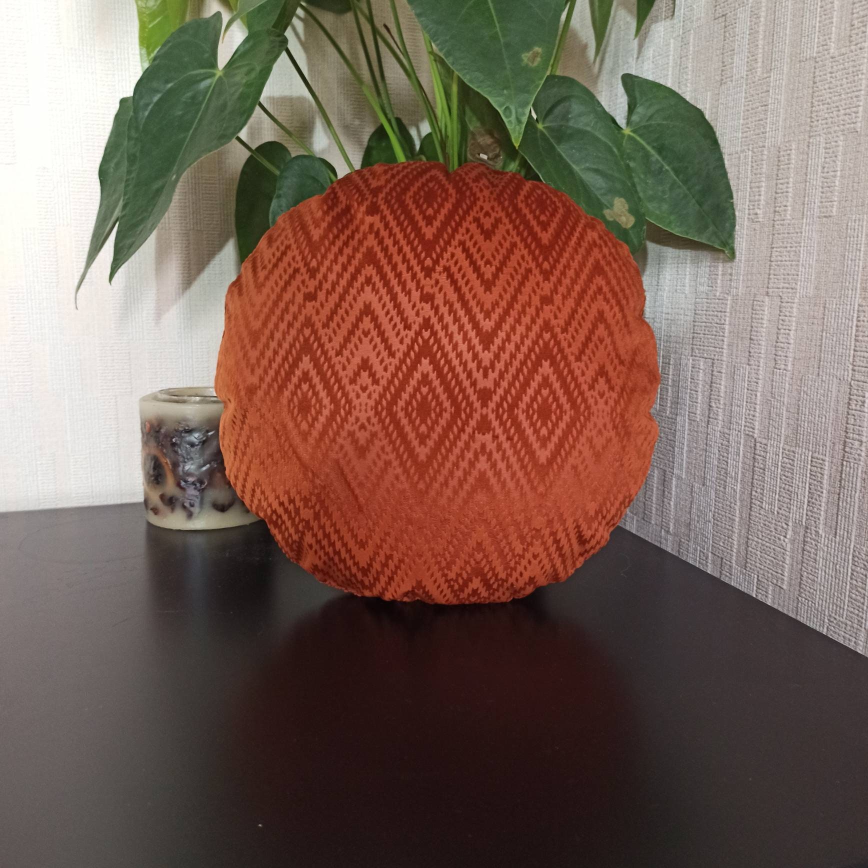 Burnt Orange Round Pillow Rust Geometric Cushion Cover Etsy UK