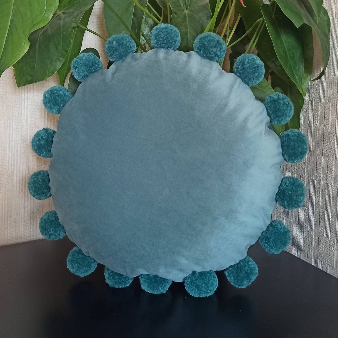 Turquoise Velvet Cushion Circle Pillow Case Teal Pillow Sofa Pillow Pom Pom Pillow Round Pillow Cover Seat Pillow Floor Pillow Etsy Canada