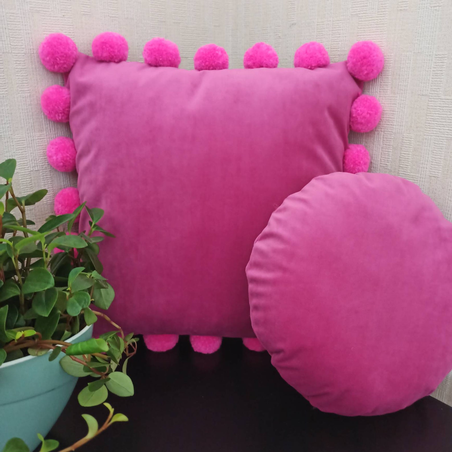 Hot Pink Velvet Pom Pom Pillow Case Pink Pom Pom Cushion Etsy