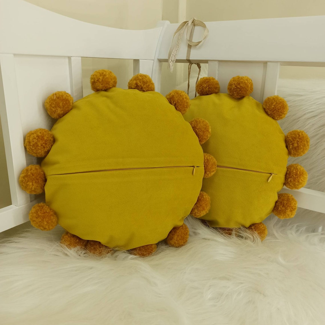 Mustard round pillow case Circle throw pillow cover Mustard Etsy