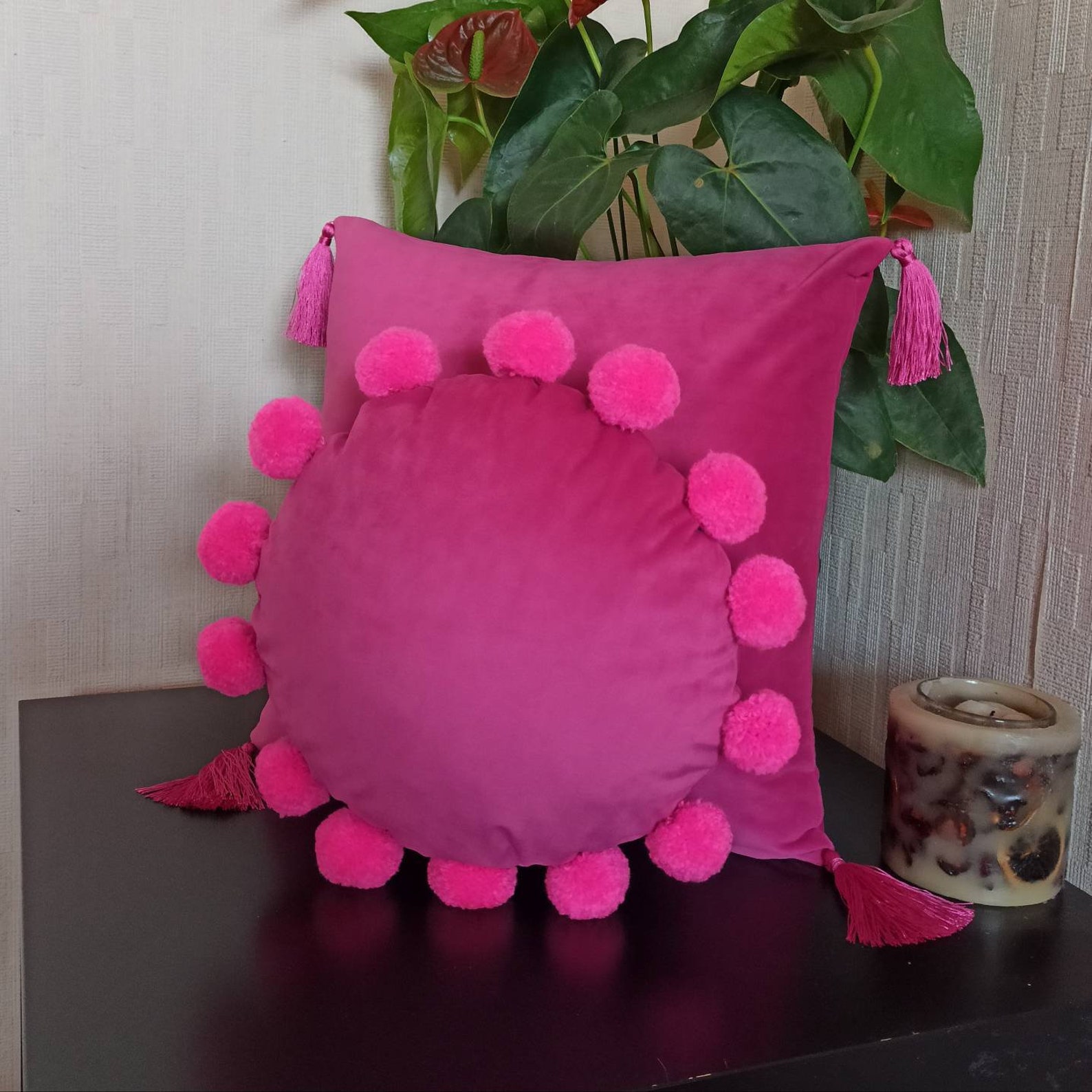 Hot pink round pillow case Circle throw pillow cover Hot pink Etsy