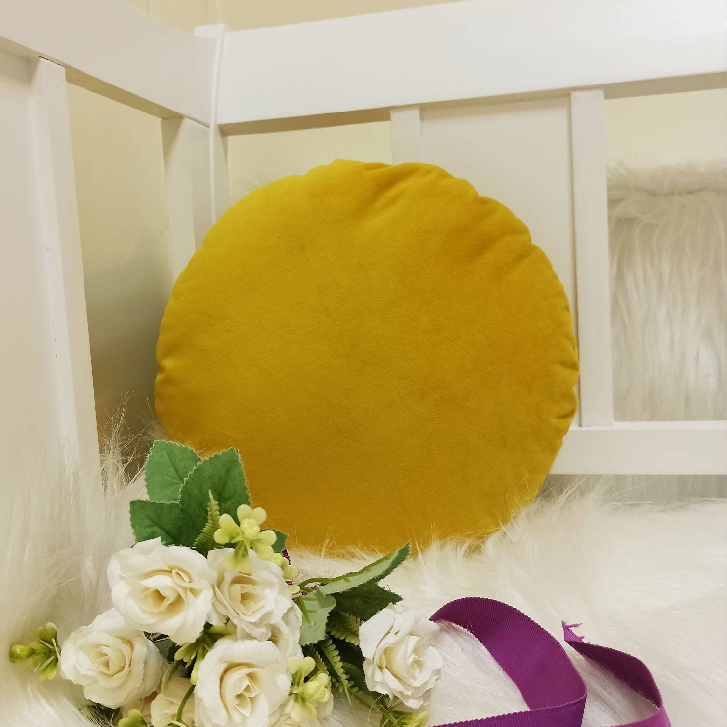 round mustard pillow