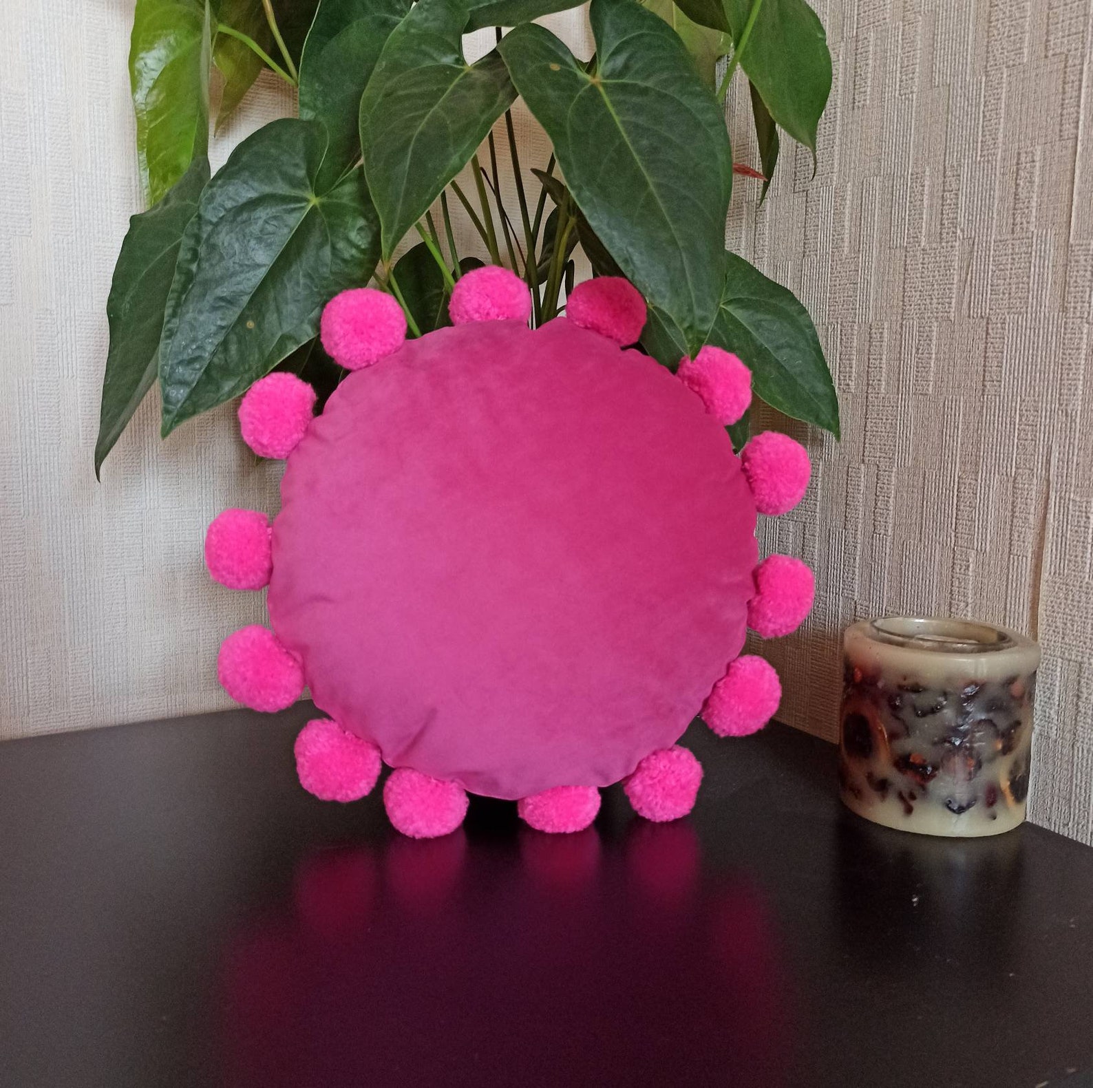 Hot pink round pillow case Circle throw pillow cover Hot pink Etsy