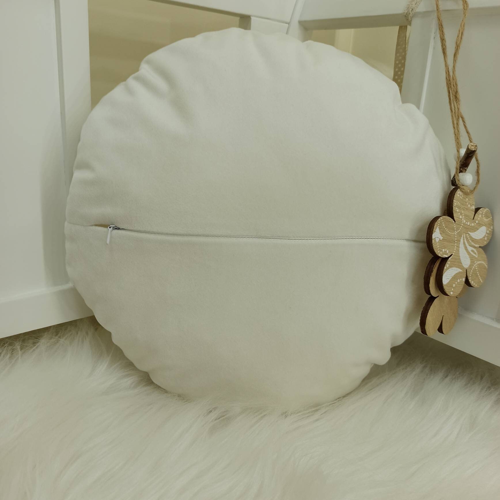 Colorful Pom Pom Round Pillow Case, Circle Throw Pillow Cover, Rainbow