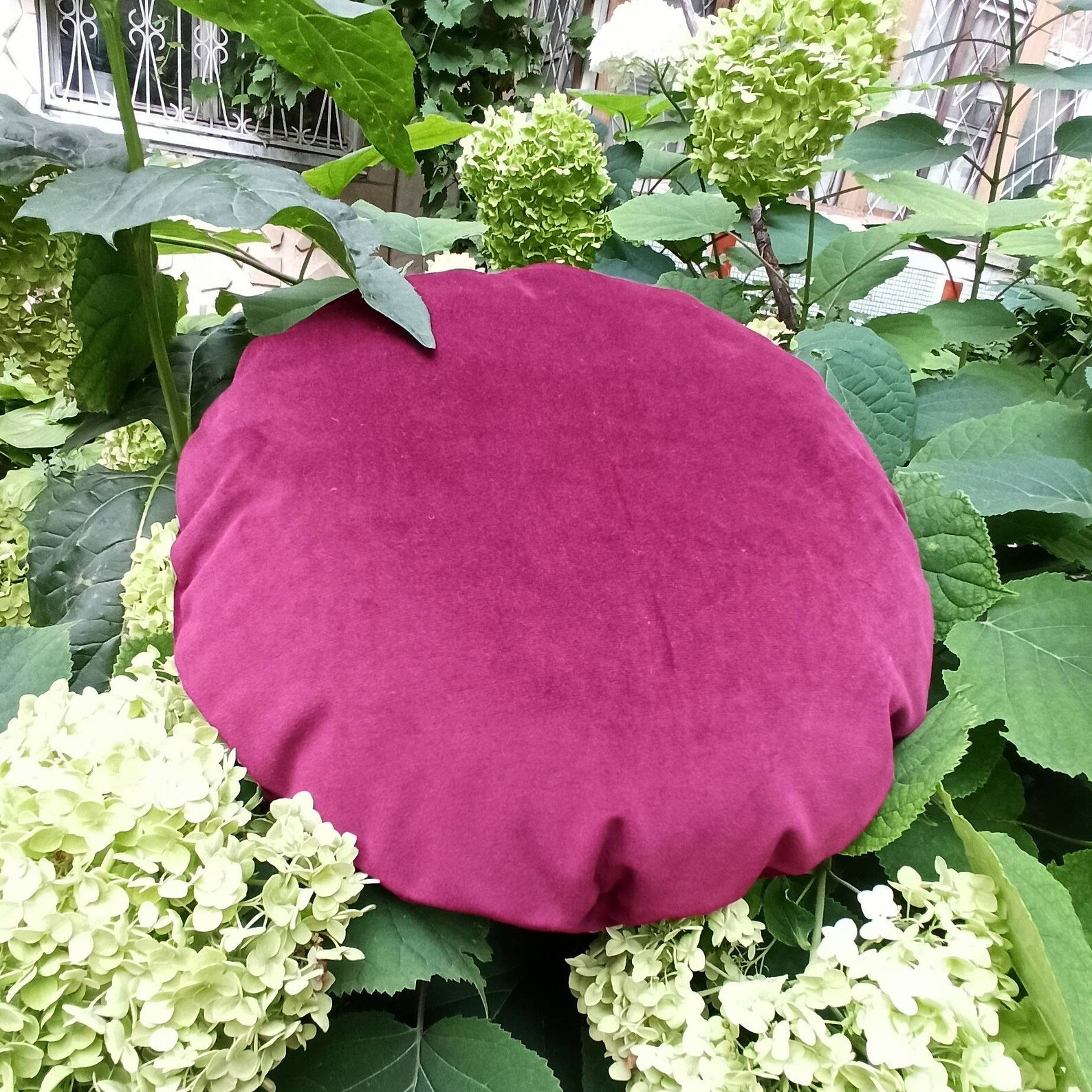 Burgundy Velvet Round Pillow Case, Circle Throw Pillow Cover, Maroon