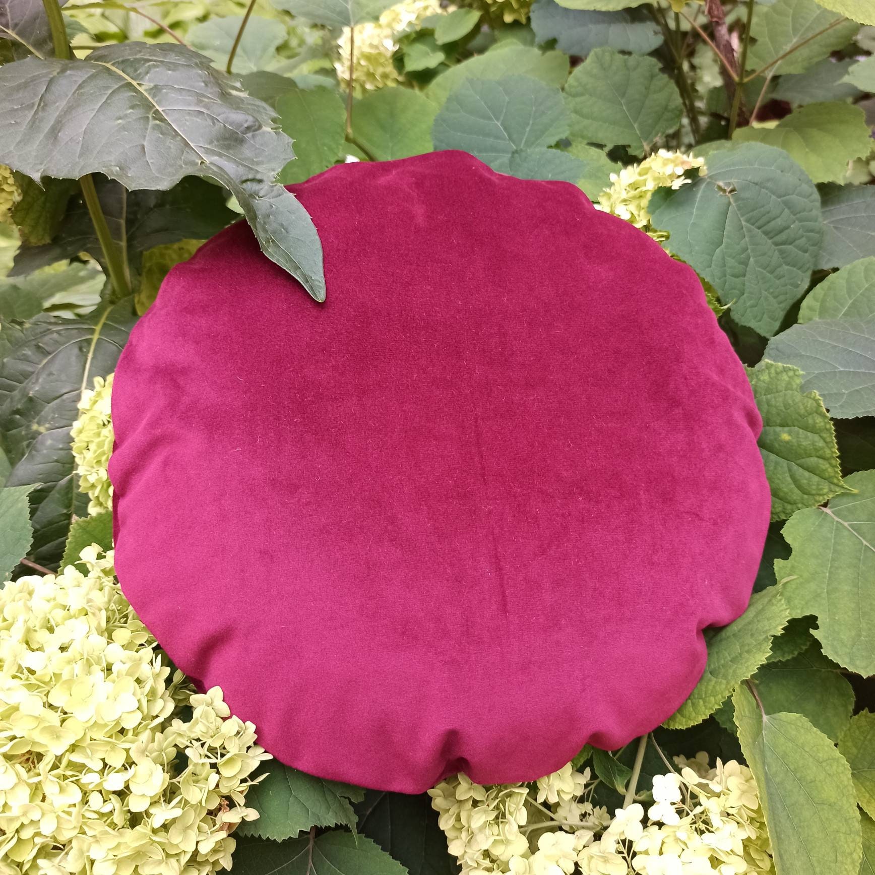 Burgundy Velvet Round Pillow Case, Circle Throw Pillow Cover, Maroon