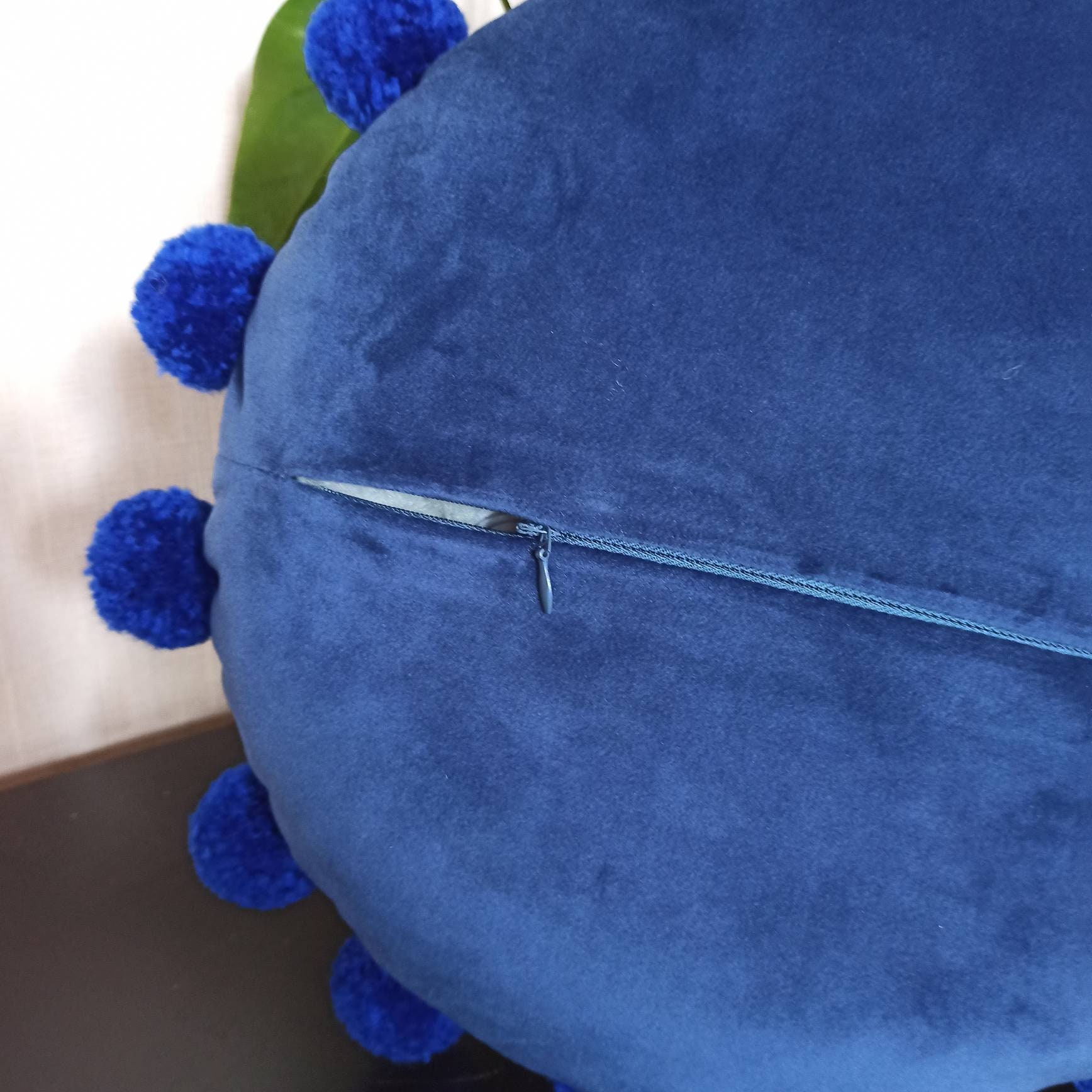 Blue round velvet pillow caseCircle throw pillow cover Blue Etsy