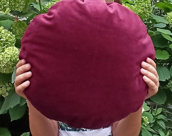 Burgundy velvet round pillow case, Circle throw pillow cover, Maroon round cushion, Wine red sofa pillow, Floor pillow, Meditation cushion