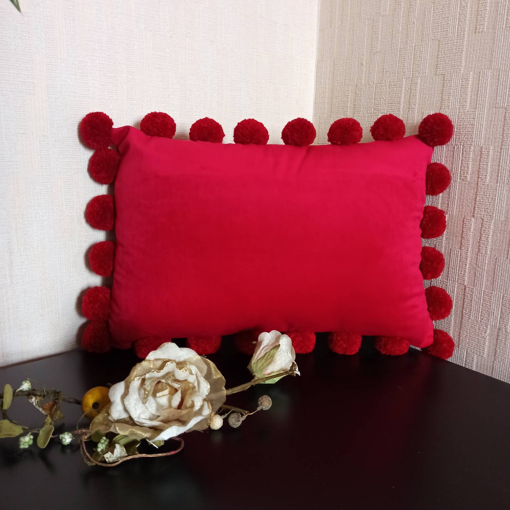 250 Pieces, Small Pom Poms in Red Colour-EMB2078