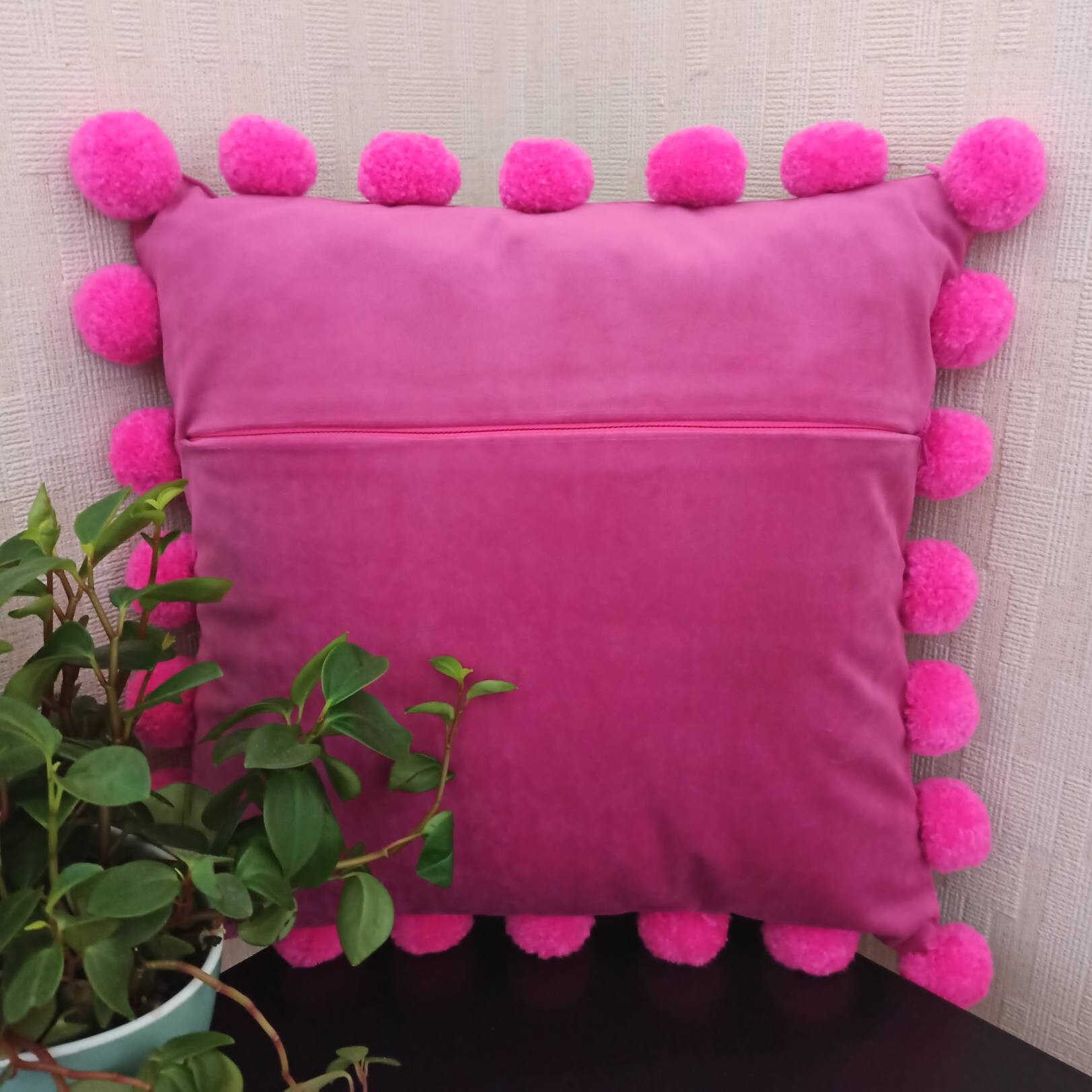 Hot Pink Velvet Pom Pom Pillow Case Pink Pom Pom Cushion Etsy