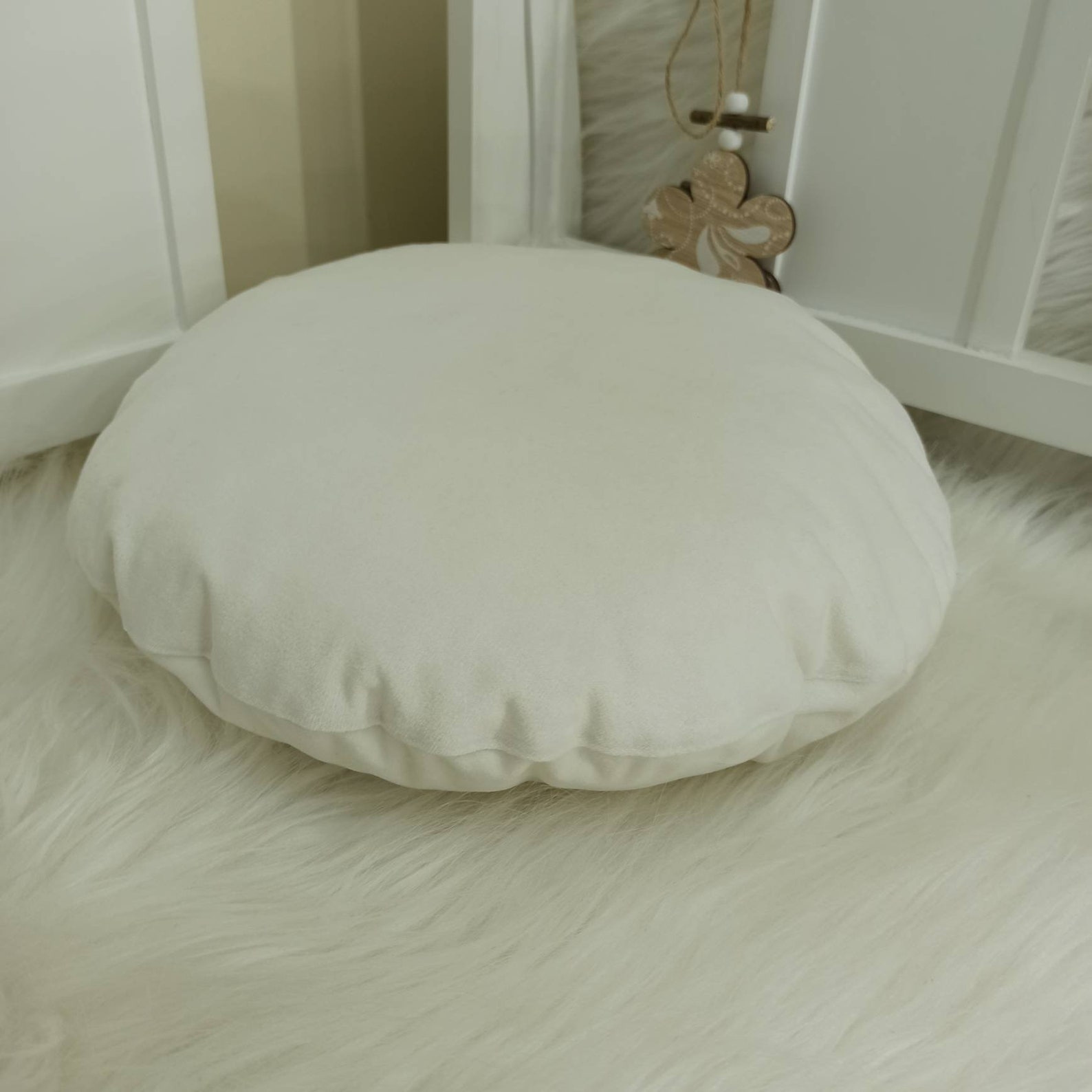 Colorful Pom Pom Round Pillow Case, Circle Throw Pillow Cover, Rainbow