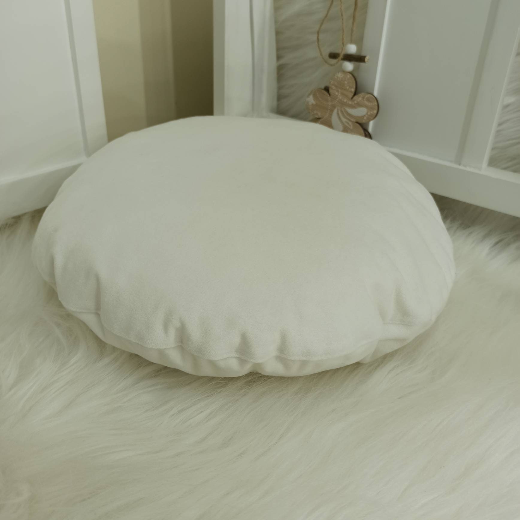 Colorful Pom Pom Round Pillow Case, Circle Throw Pillow Cover, Rainbow