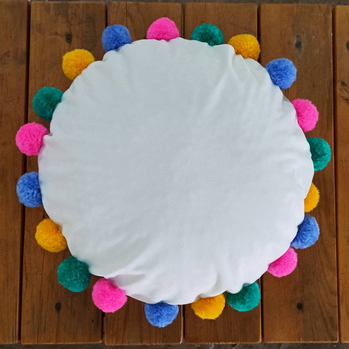 Colorful pom pom round pillow case Circle throw pillow cover Etsy