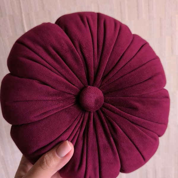 Handmade Burgundy velvet tiny pillow for dollhouse Circle pillow Toy flower pillow Cute play pillow Small Round miniature pillow