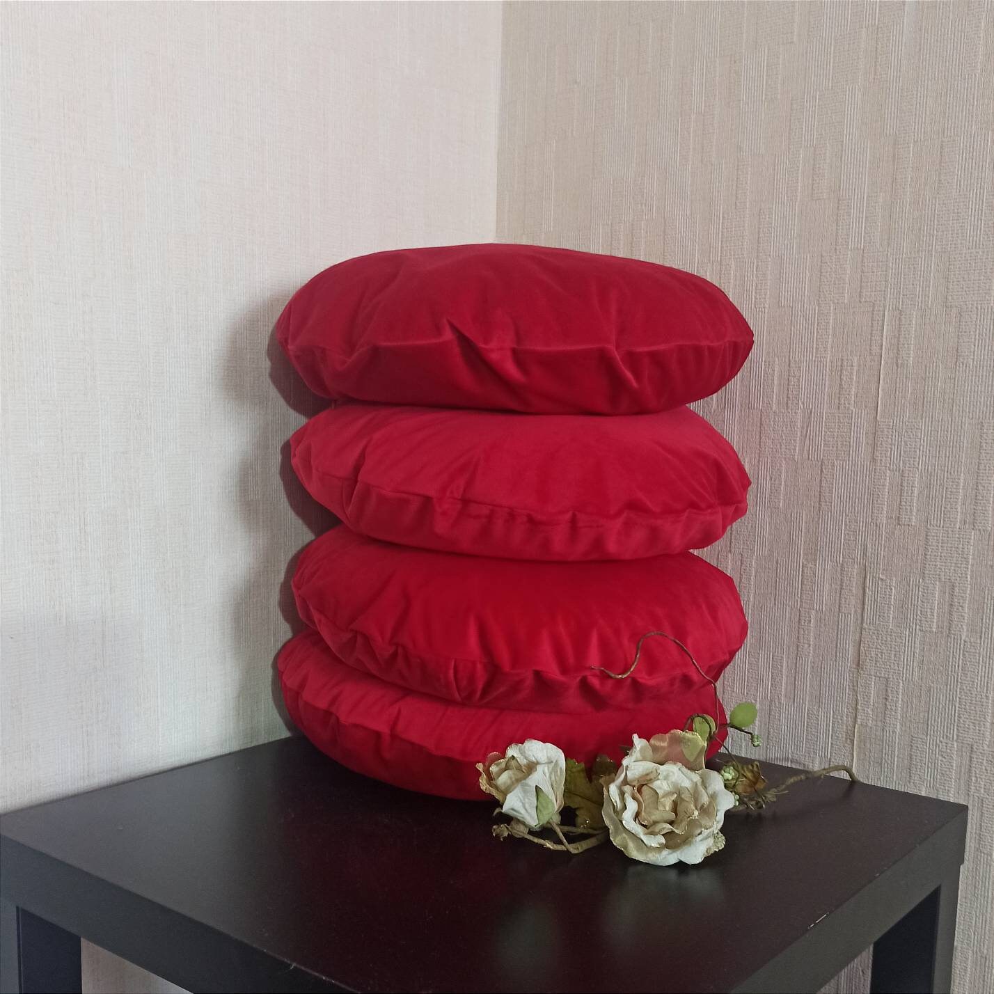 Red Round Pillow Case, Circle Throw Pillow Cover, Red Circle Cushion