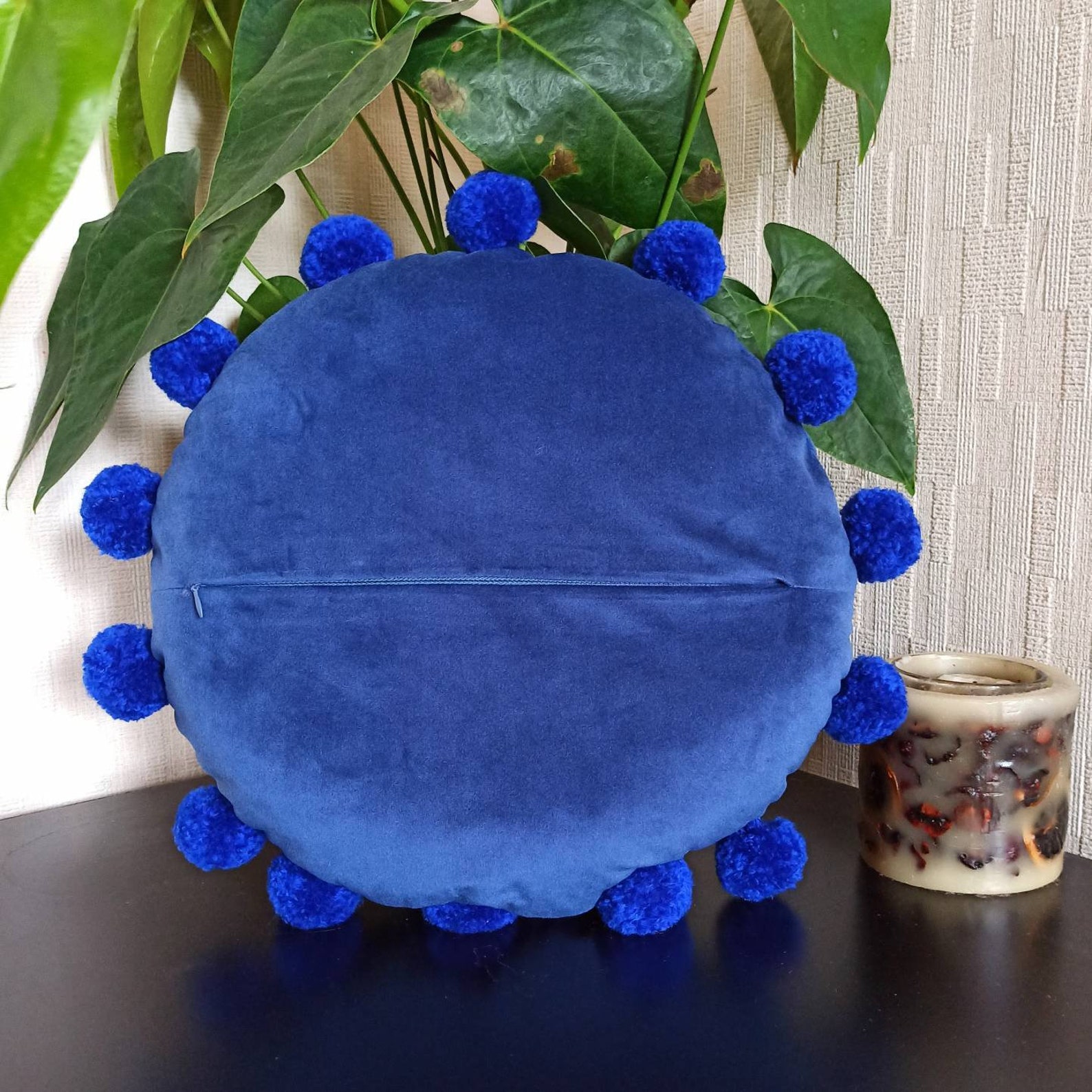Blue round velvet pillow caseCircle throw pillow cover Blue Etsy