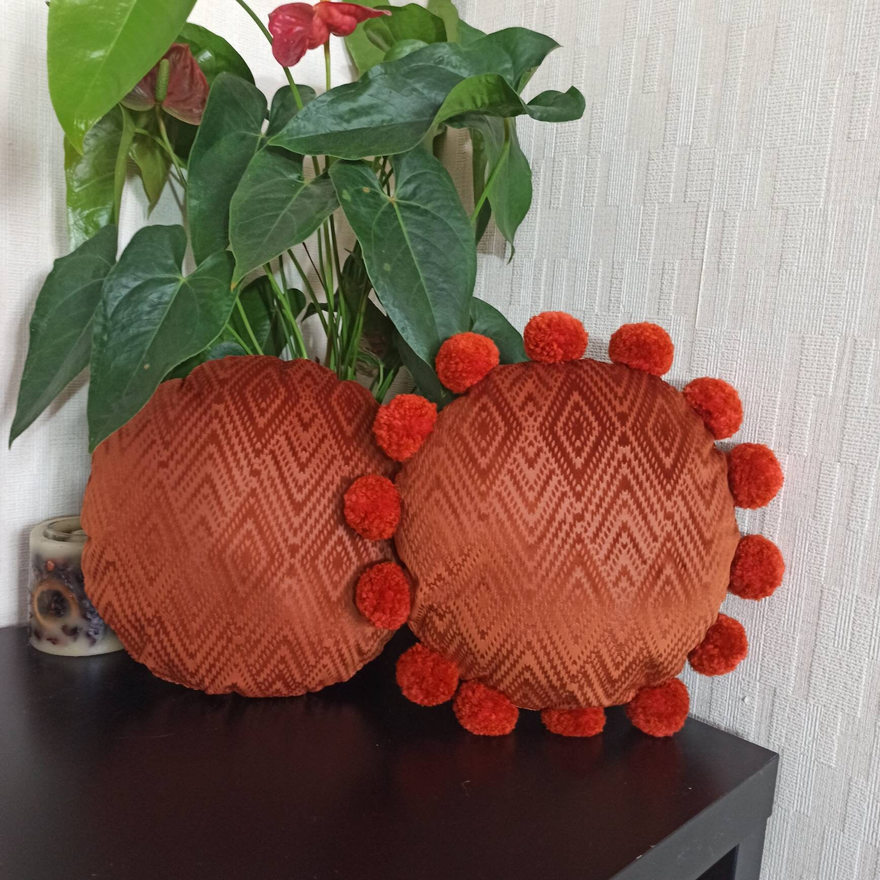 Burnt Orange Round Pillow Rust Geometric Cushion Cover Etsy UK