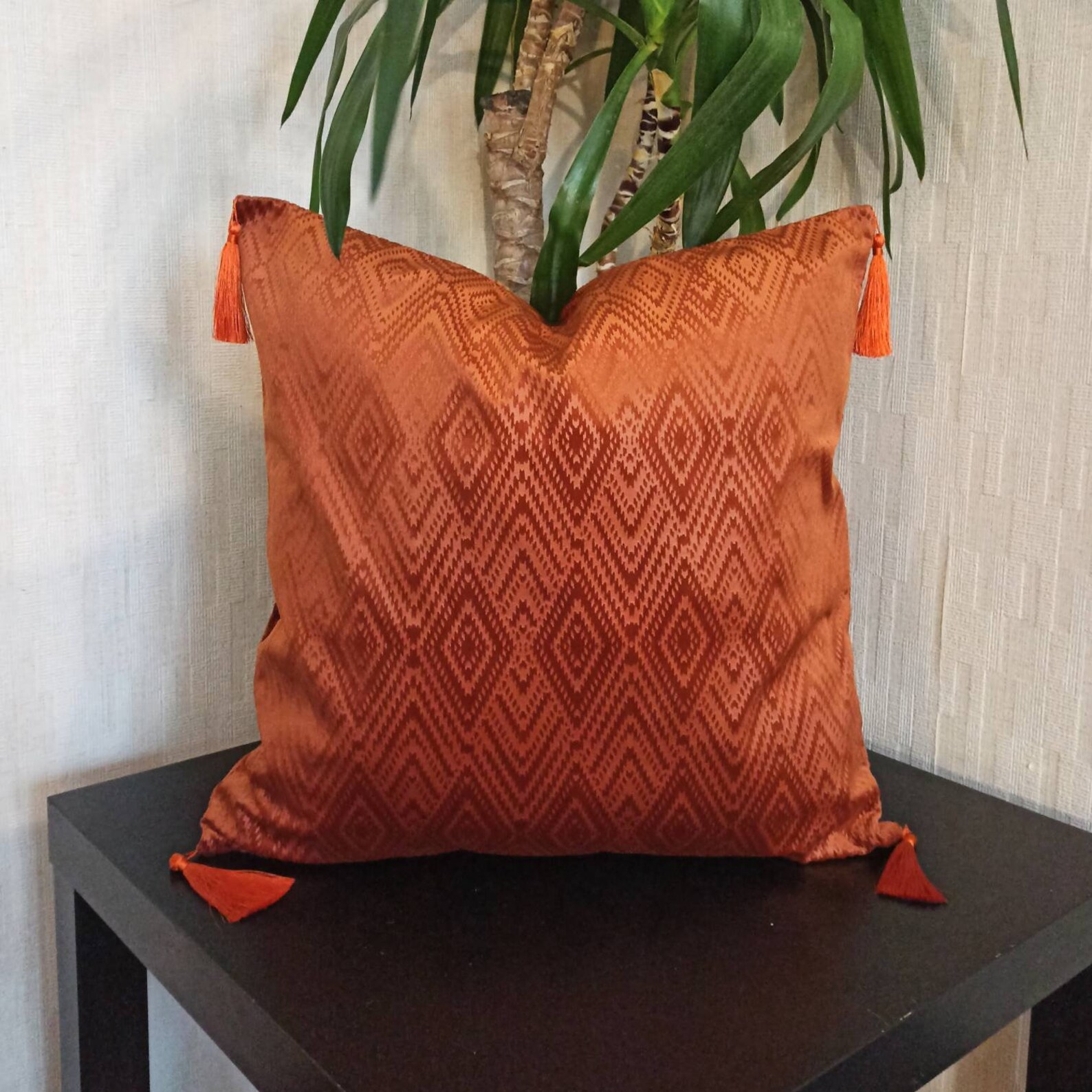 Burnt orange velvet tassel pillow case Rust geometric cushion Etsy