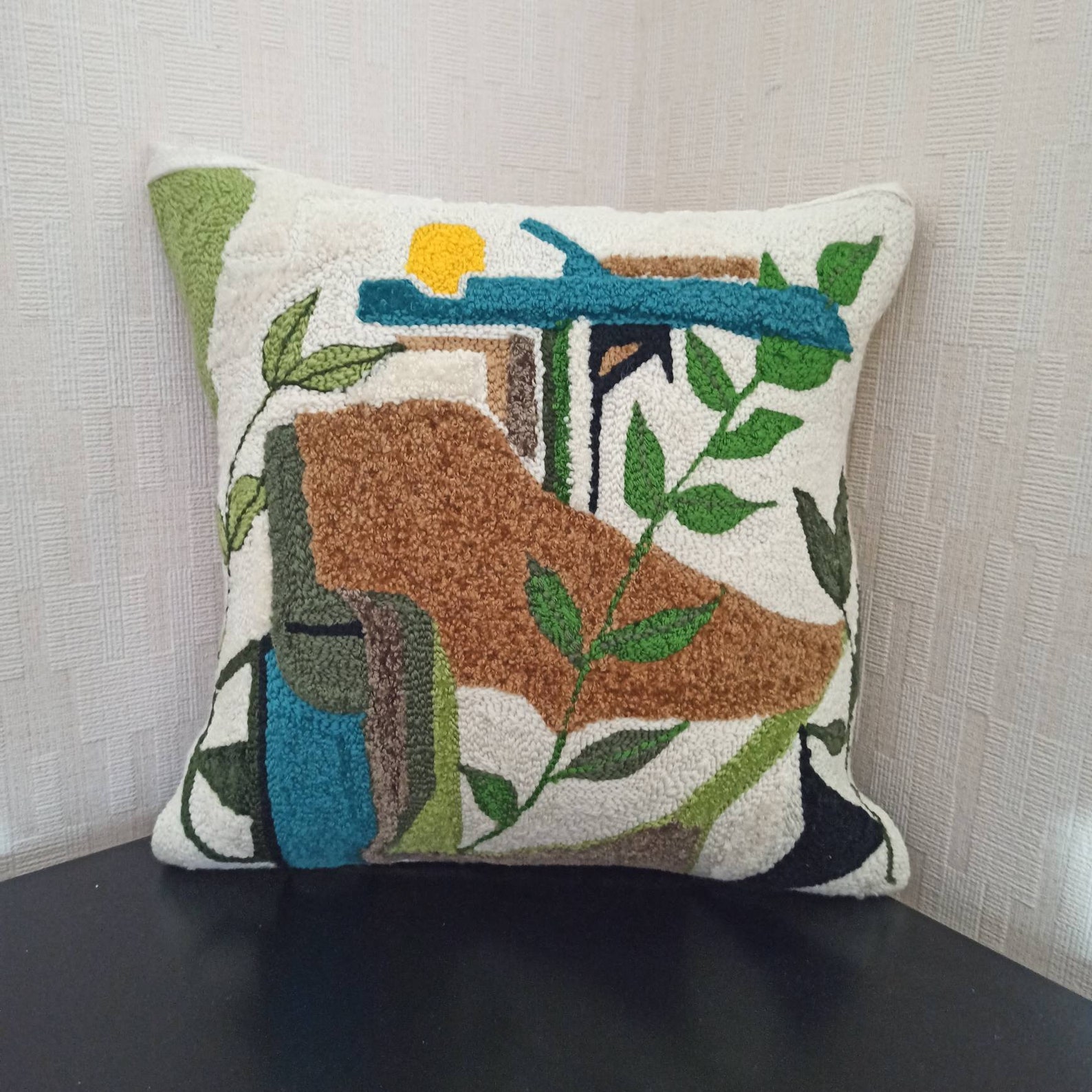 Plant Abstract Punch Needle Pillow Geometric Design Pillow Etsy UK